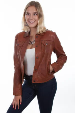 Scully Womens Cognac Leather Jean Jacket M Light Form Smart Casual Neutral Scully Womens Cognac Leather Jean Jacket M