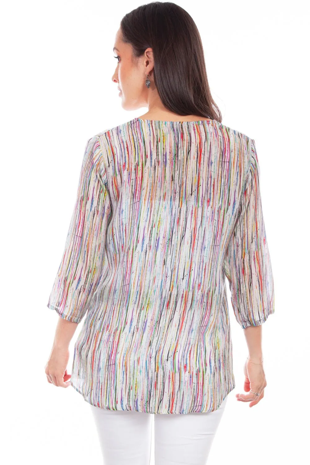 Scully Womens Colored Stripe Multi-Color Rayon S/S Blouse fade resistant color