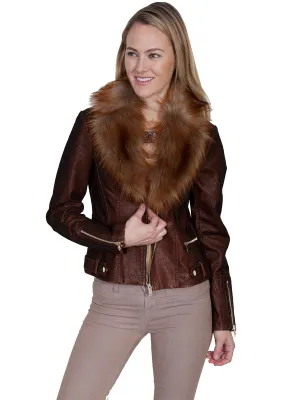 Scully Womens Copper Faux Fur Moto Jacket Edgy Design Scully Womens Copper Faux Fur Moto Jacket Student Outfit Earthy Family Style Slim