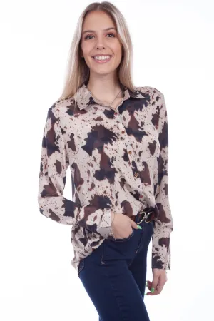 Scully Womens Cow Polyester Western L/S Blouse Relaxed Comfort High-waisted Couple Look Athlete Fit Festival Outfit Scully Womens Cow Polyester Western L/S Blouse