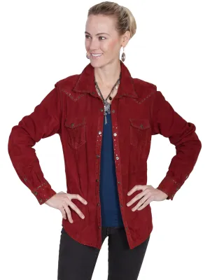 Scully Womens Cranberry Leather Shiny Stars Jacket Comfort Fit Zero Waste Pattern Design Urban appeal Scully Womens Cranberry Leather Shiny Stars Jacket