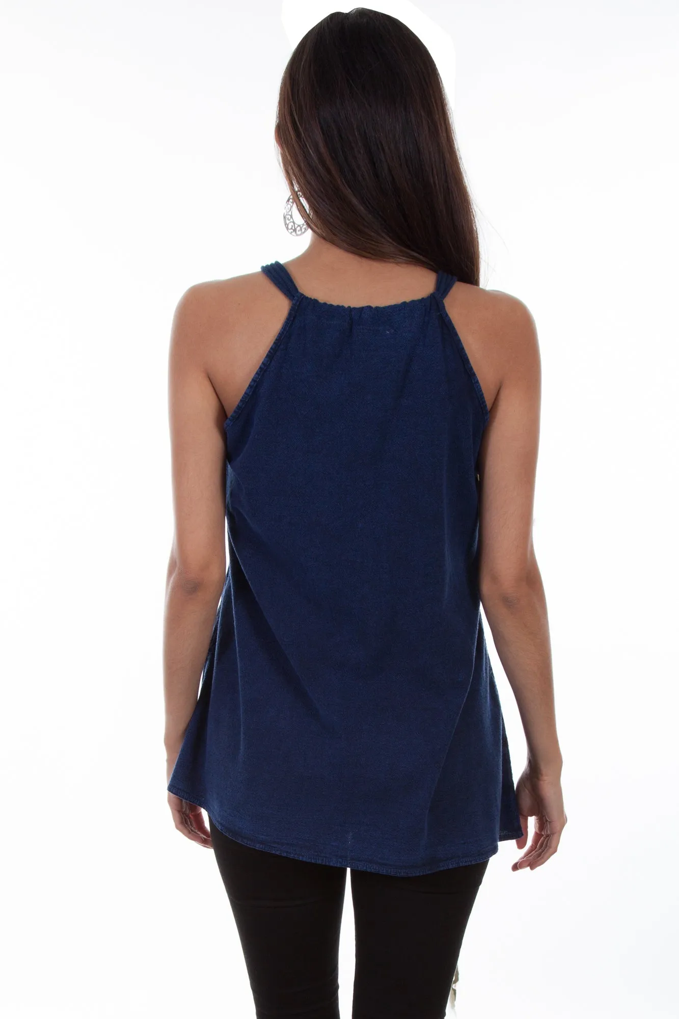 Scully Womens Dark Blue 100% Cotton Rope Strap S/L Tunic Urban Comfort Weekend Style