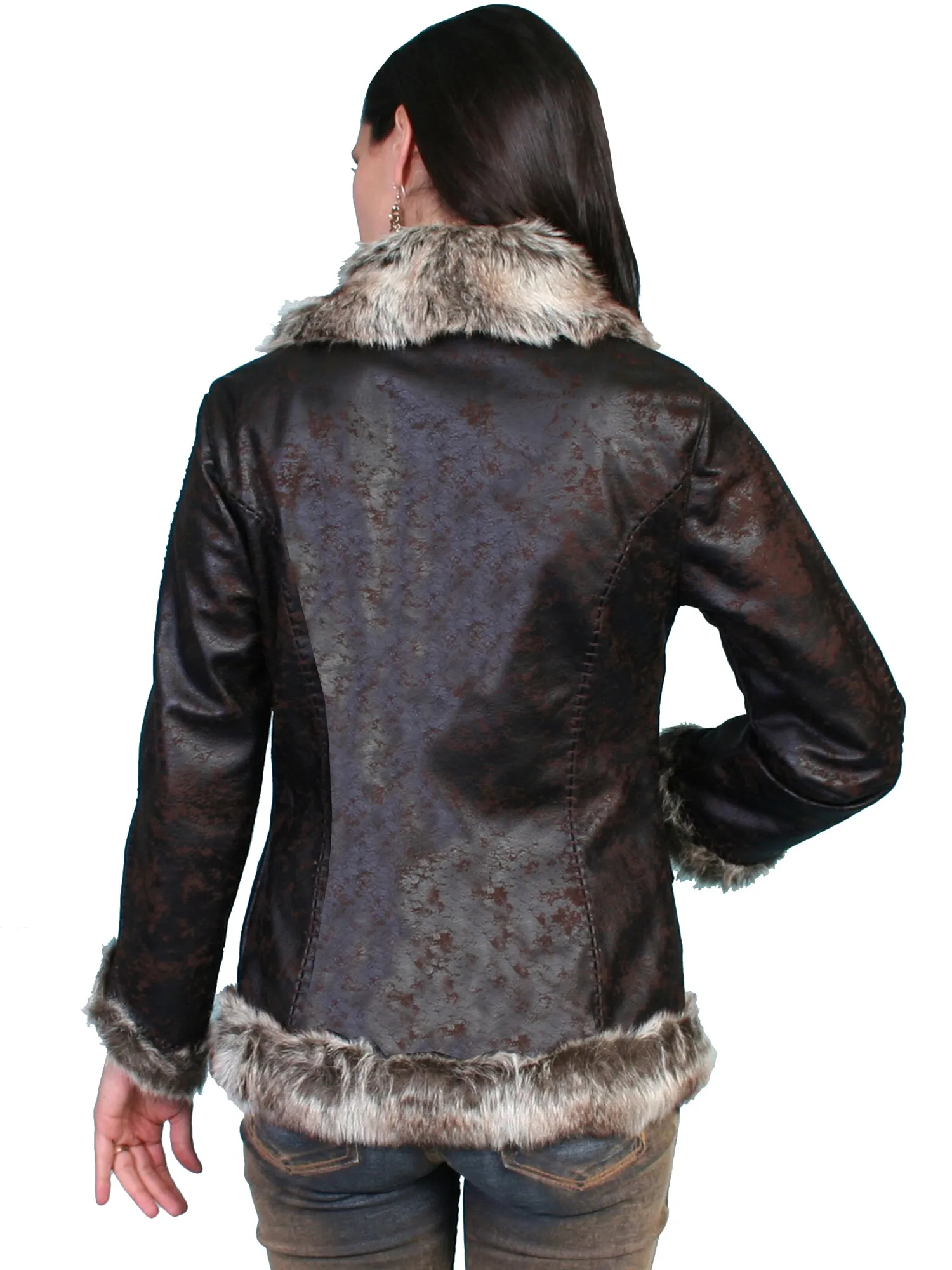 Scully Womens Dark Brown Faux Shearling Mottled Jacket Breathable Travel Outfit Brunch Outfit Athlete Fit Modern Autumn Days