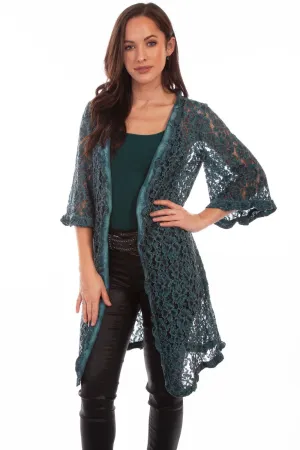 Scully Womens Dark Cyan Cotton Blend Floral Lace Cardigan 24/7 Ready Scully Womens Dark Cyan Cotton Blend Floral Lace Cardigan Daily Go