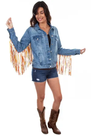 Scully Womens Denim Cotton Blend Fringe Jean Jacket 3X Retro Flair Music Event Picnic Style Scully Womens Denim Cotton Blend Fringe Jean Jacket 3X