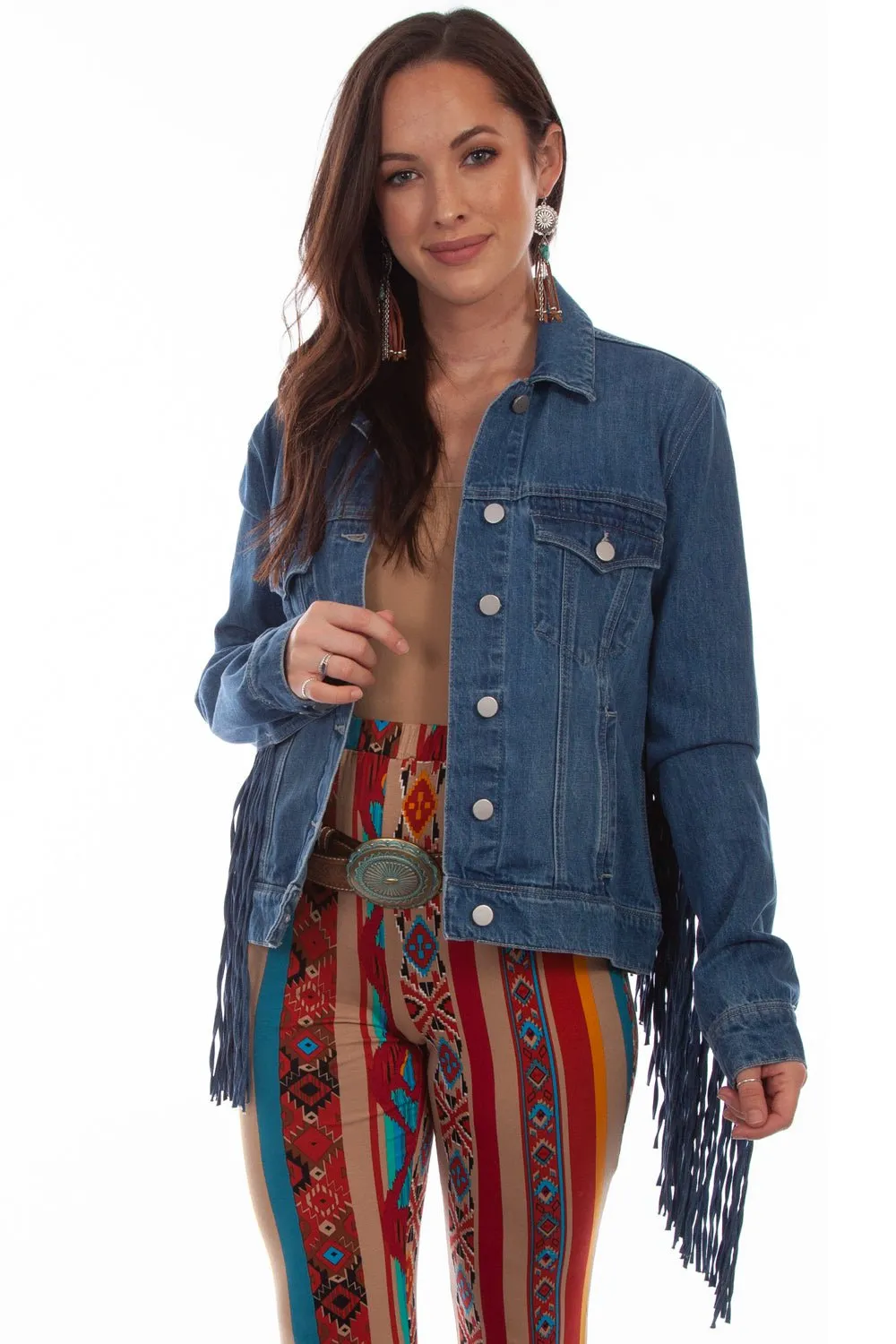 Scully Womens Denim Cotton Blend Jean Fringe Jacket Casual Staple