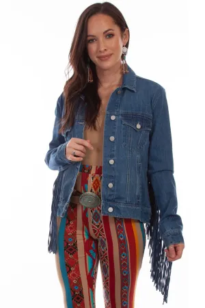 Scully Womens Denim Cotton Blend Jean Fringe Jacket Airy Feel Scully Womens Denim Cotton Blend Jean Fringe Jacket Casual Staple