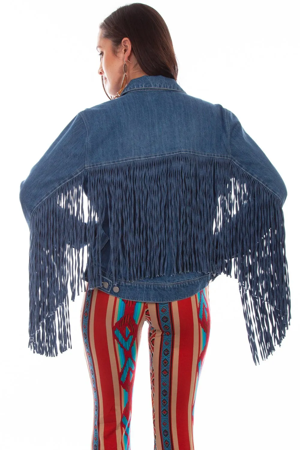 Scully Womens Denim Cotton Blend Jean Fringe Jacket Comfort Wear