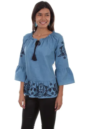 Scully Womens Denim Cotton Blend Peplum S/S Blouse Non Iron Scully Womens Denim Cotton Blend Peplum S/S Blouse Graduation Attire