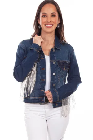 Scully Womens Denim Cotton Blend Rhinestone Fringe Jacket Perfect Fit Style Scully Womens Denim Cotton Blend Rhinestone Fringe Jacket Quick Dry Technology