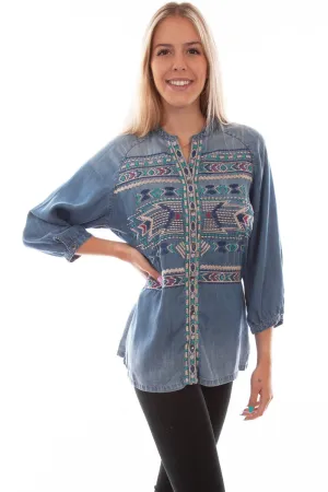 Scully Womens Denim Tencel Aztec Western S/S Blouse Reflective Trim Scully Womens Denim Tencel Aztec Western S/S Blouse gender-neutral Fashionable Pick
