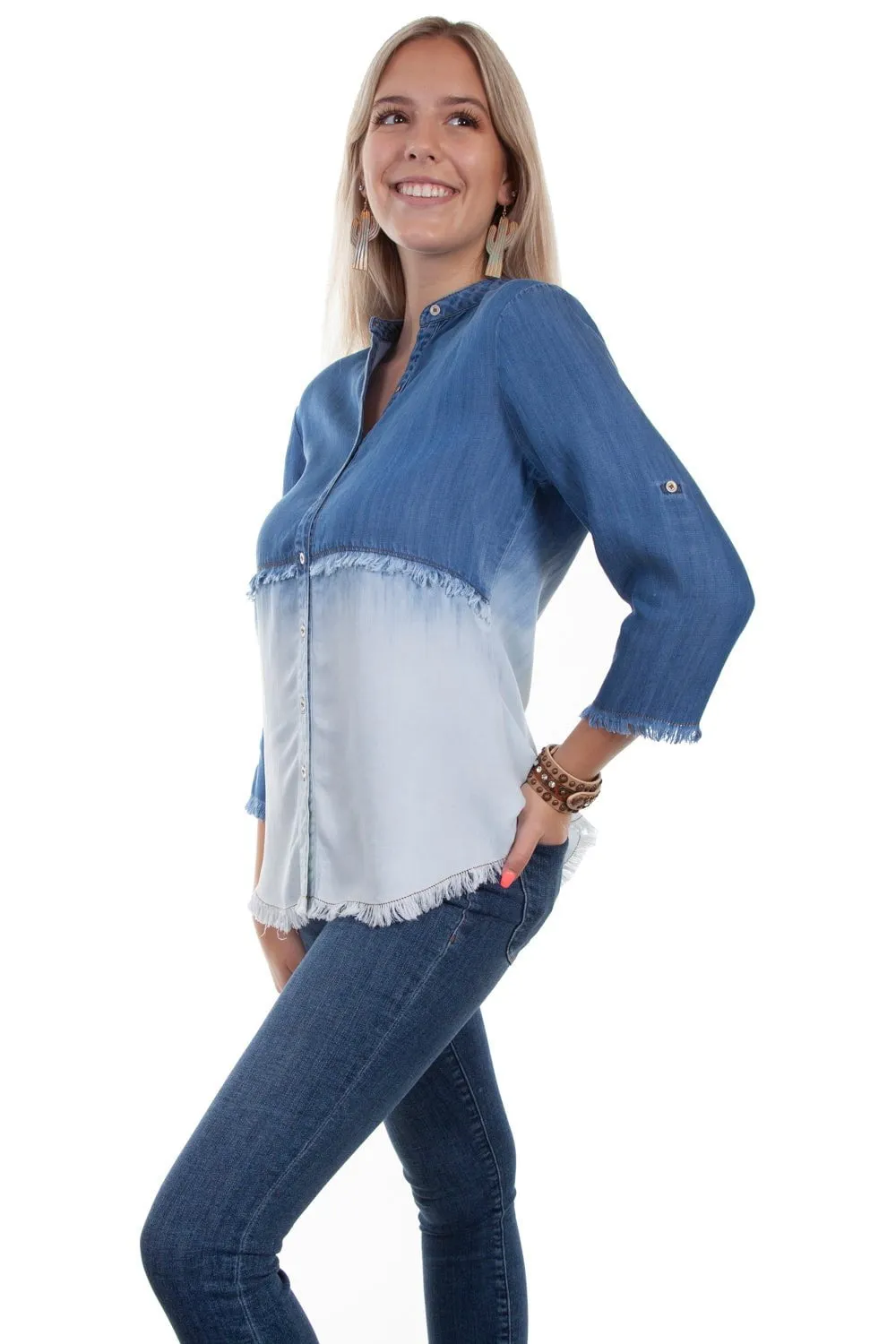 Scully Womens Denim Tencel Dip Dye S/S Blouse Winter Collection Quick Dry Construction
