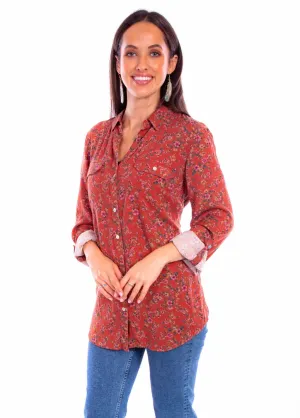 Scully Womens Ditsy Floral Rust 100% Rayon L/S Shirt Compact Weave Material tailored look Year-Round Favorite Scully Womens Ditsy Floral Rust 100% Rayon L/S Shirt