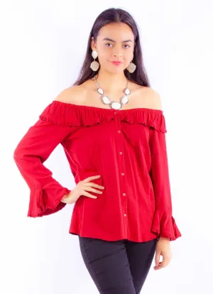Scully Womens Drapey Silhouette Red 100% Rayon L/S Blouse Ribbed collar Scully Womens Drapey Silhouette Red 100% Rayon L/S Blouse Edgy Design