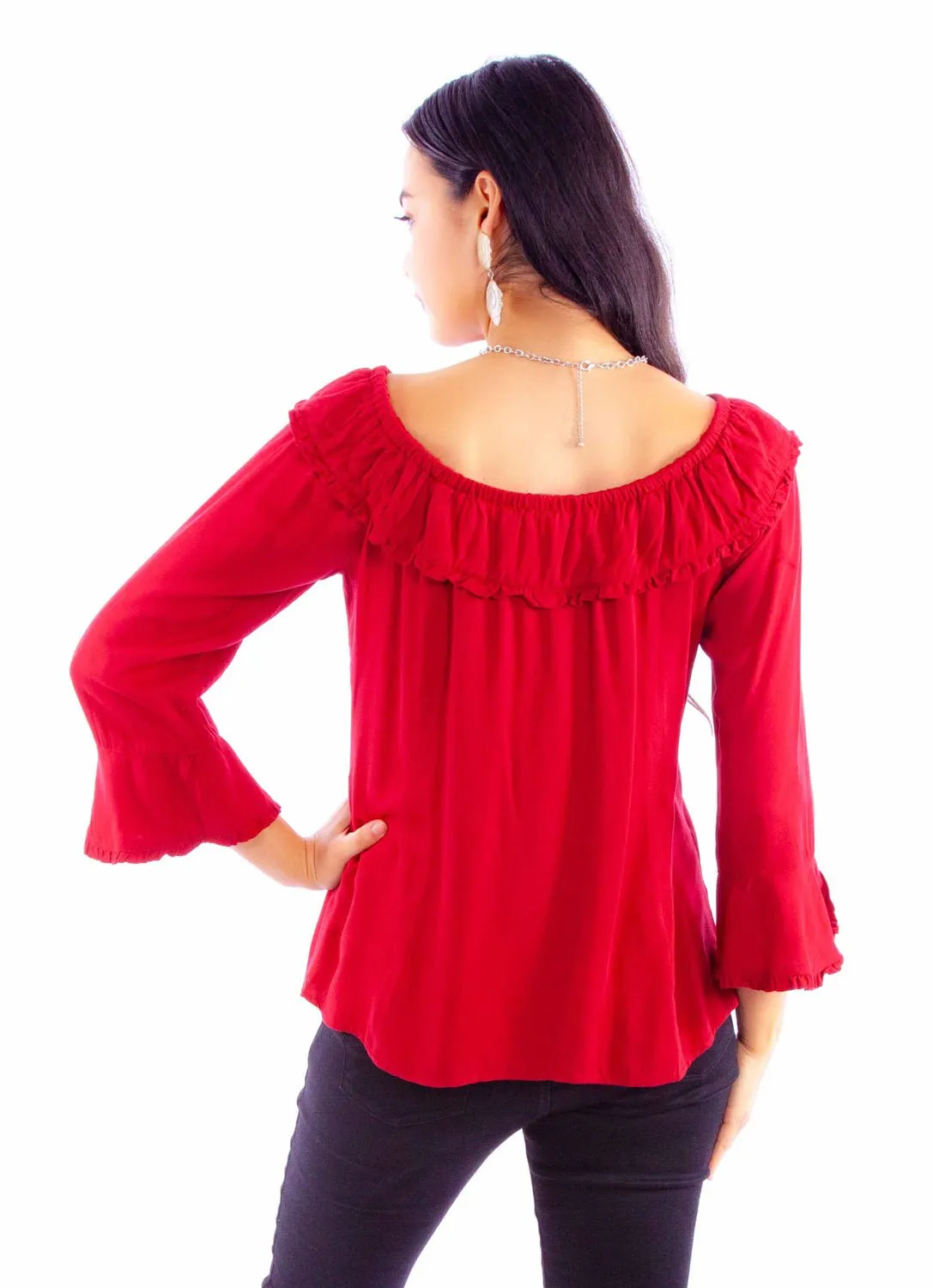 Scully Womens Drapey Silhouette Red 100% Rayon L/S Blouse Chic Option Traveler??s Choice