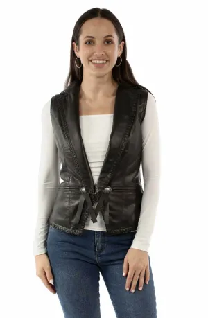 Scully Womens Edgy Whipstitch Black Leather Leather Vest Trend Ready Morning Ready Rainy Day Vintage Lover Scully Womens Edgy Whipstitch Black Leather Leather Vest
