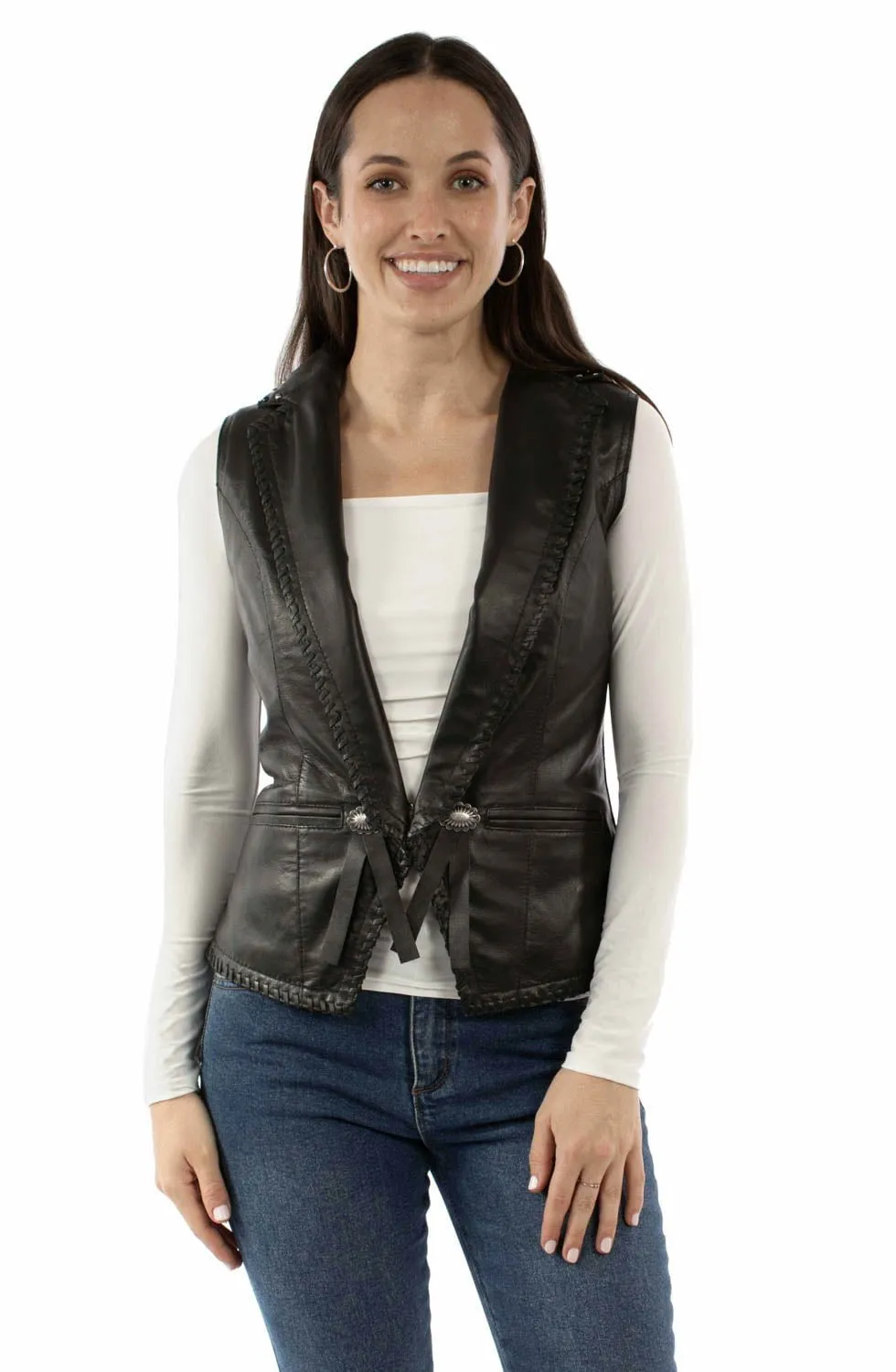 Morning Ready Rainy Day Vintage Lover Scully Womens Edgy Whipstitch Black Leather Leather Vest