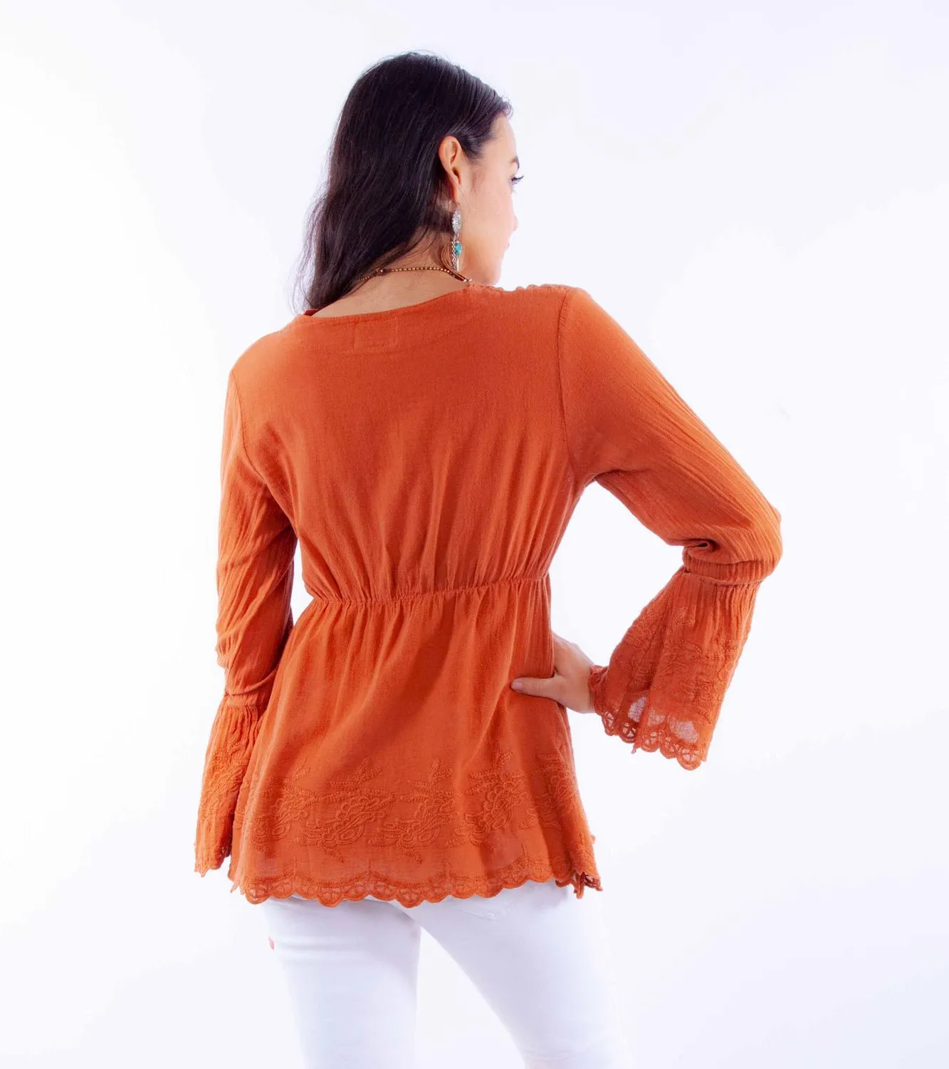 Streamlined Design Odor Control Fabric Scully Womens Elastic Empire Style Ginger 100% Cotton L/S Tunic