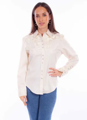 Scully Womens Embroidered Floral Ivory Poly/Rayon L/S Shirt S Relaxed Vibes Durable Quality Scully Womens Embroidered Floral Ivory Poly/Rayon L/S Shirt S