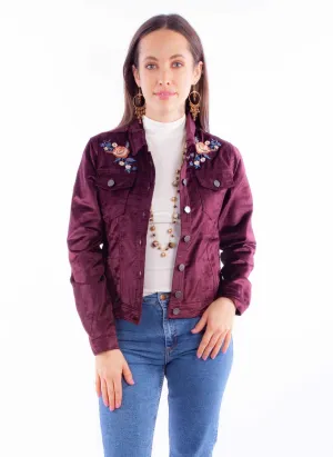 Scully Womens Embroidered Velvet Burgundy Cotton Blend Cotton Jacket For Real Life Lightweight Urban Explorer Function Ready Scully Womens Embroidered Velvet Burgundy Cotton Blend Cotton Jacket