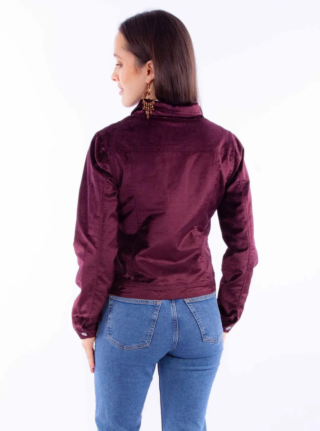 Scully Womens Embroidered Velvet Burgundy Cotton Blend Cotton Jacket Party Look Earthy