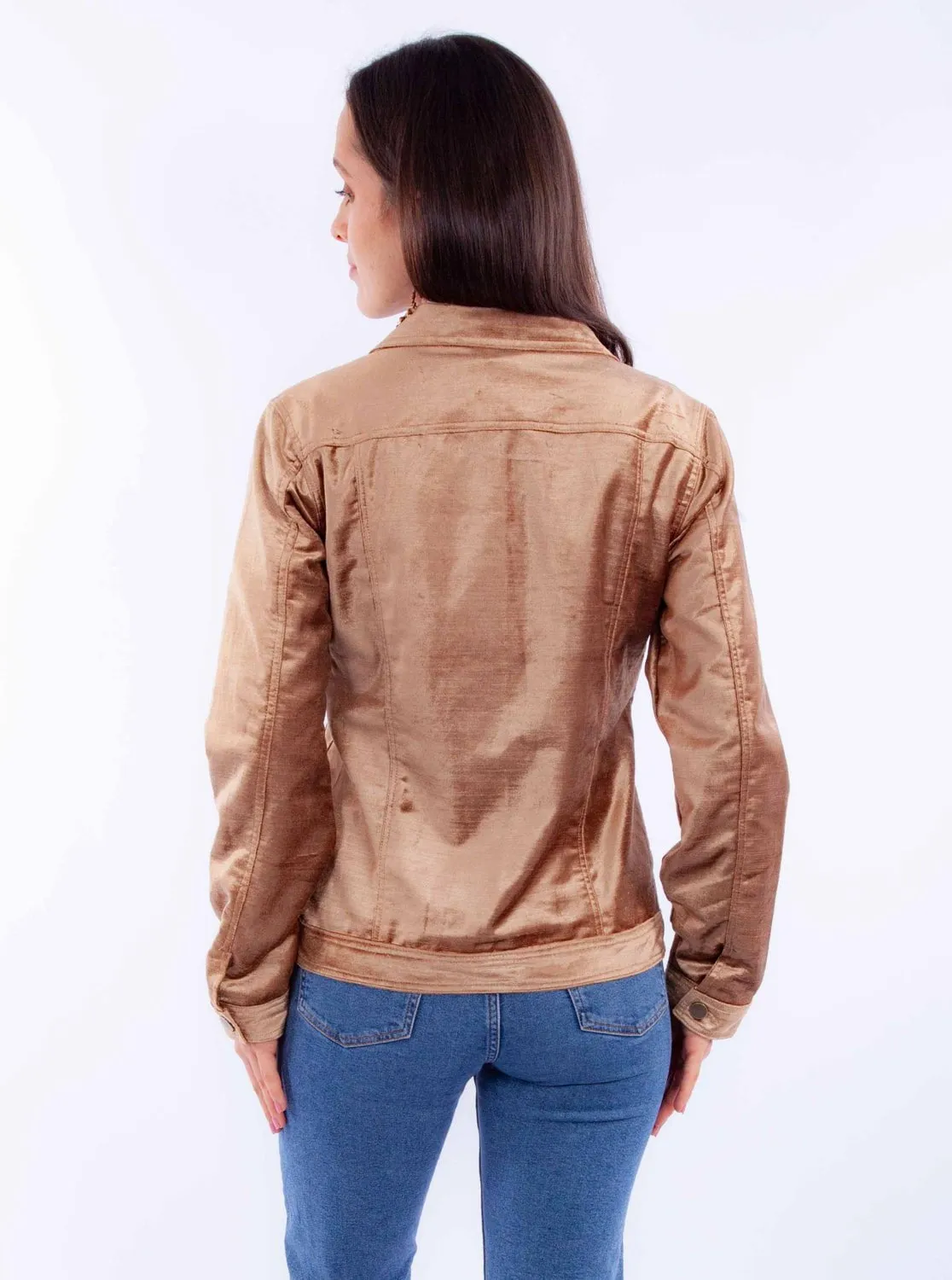Classic Weekend Getaway Scully Womens Embroidered Velvet Tan Cotton Blend Cotton Jacket