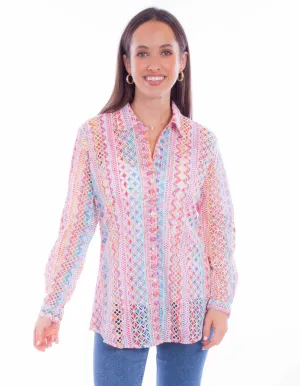 Scully Womens Eyelet Button Pink 100% Cotton L/S Blouse Moisture Wicking Fabric Multipurpose Utility Scully Womens Eyelet Button Pink 100% Cotton L/S Blouse