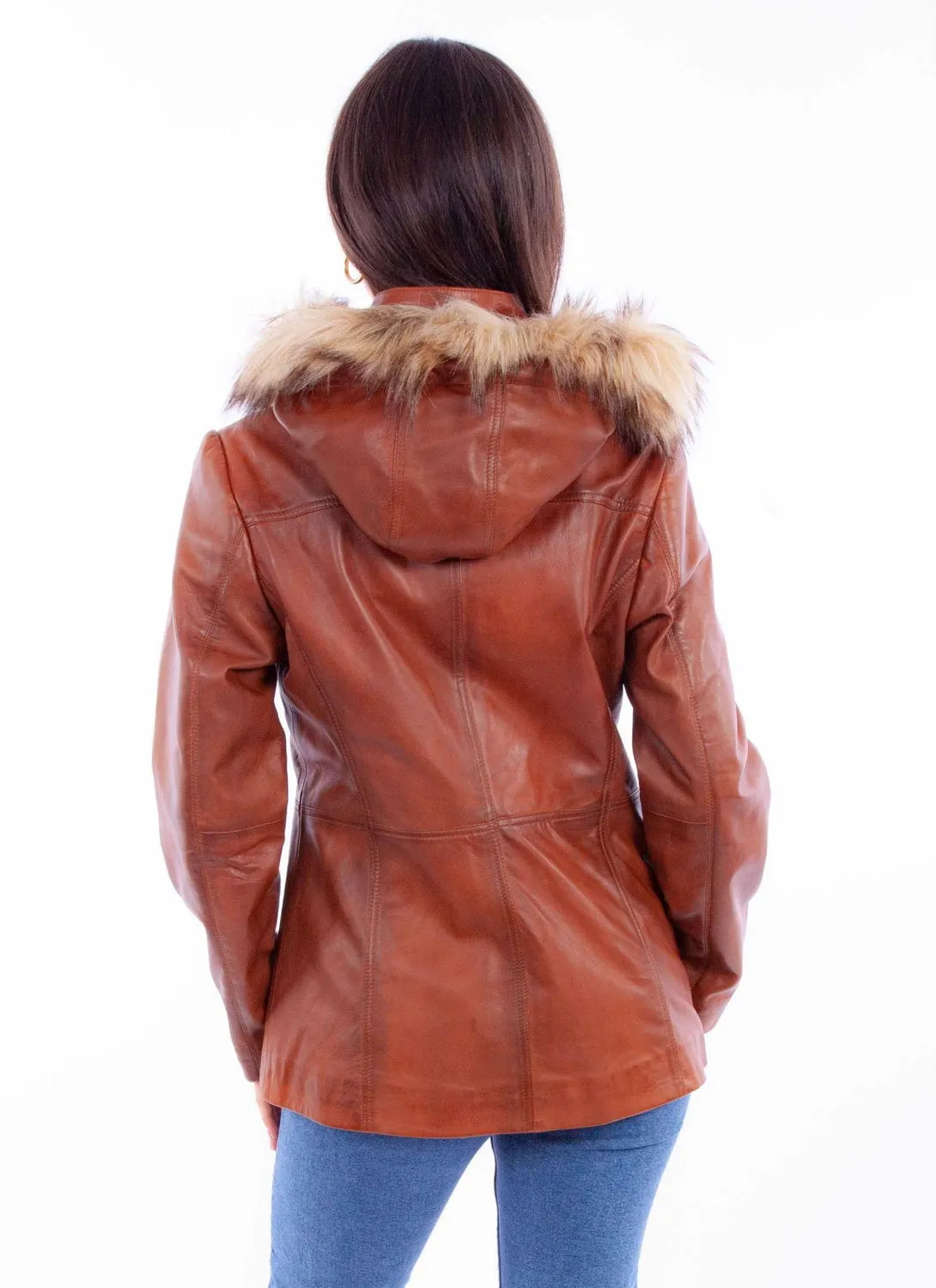 Scully Womens Faux Fur Hooded Brown Leather Leather Jacket Chic Comfort Beach Day Minimalist Style Youth Style