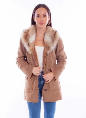 Scully Womens Faux Fur Shawl Tan 100% Polyester Faux Leather Jacket Gradual Fade Resistance Office Wear Couple Look Work Ready Grab And Go Scully Womens Faux Fur Shawl Tan 100% Polyester Faux Leather Jacket