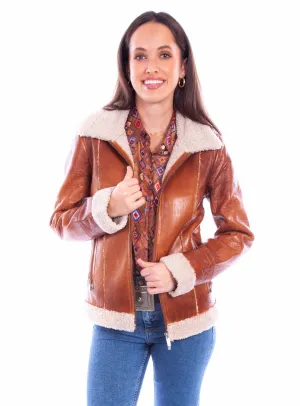 Scully Womens Faux Fur Zip Front Cognac Leather Leather Jacket L Double Knee Construction Scully Womens Faux Fur Zip Front Cognac Leather Leather Jacket L Street Ready Simple clothing