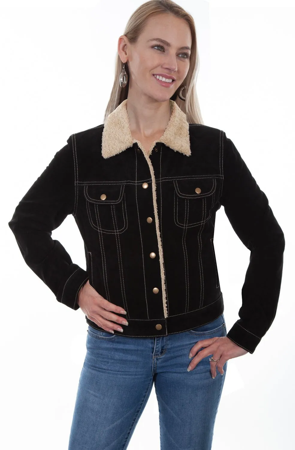 Wear Anytime Stylish Touch Scully Womens Faux Shearling Jean Black Leather Leather Jacket