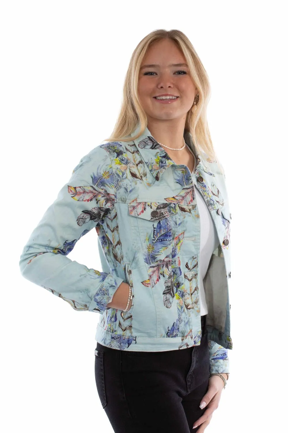 Daily Wear Breathable Classic Easy Match Scully Womens Feather Color Pops Pastel Blue Cotton Blend Cotton Jacket