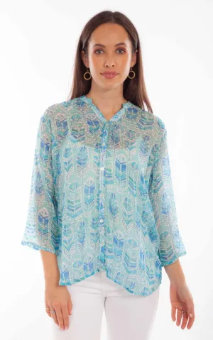 Scully Womens Feather Texture Sky Viscose 3/4 Sleeve S/S Blouse Timeless Look Scully Womens Feather Texture Sky Viscose 3/4 Sleeve S/S Blouse comfortable option Trendy Fit