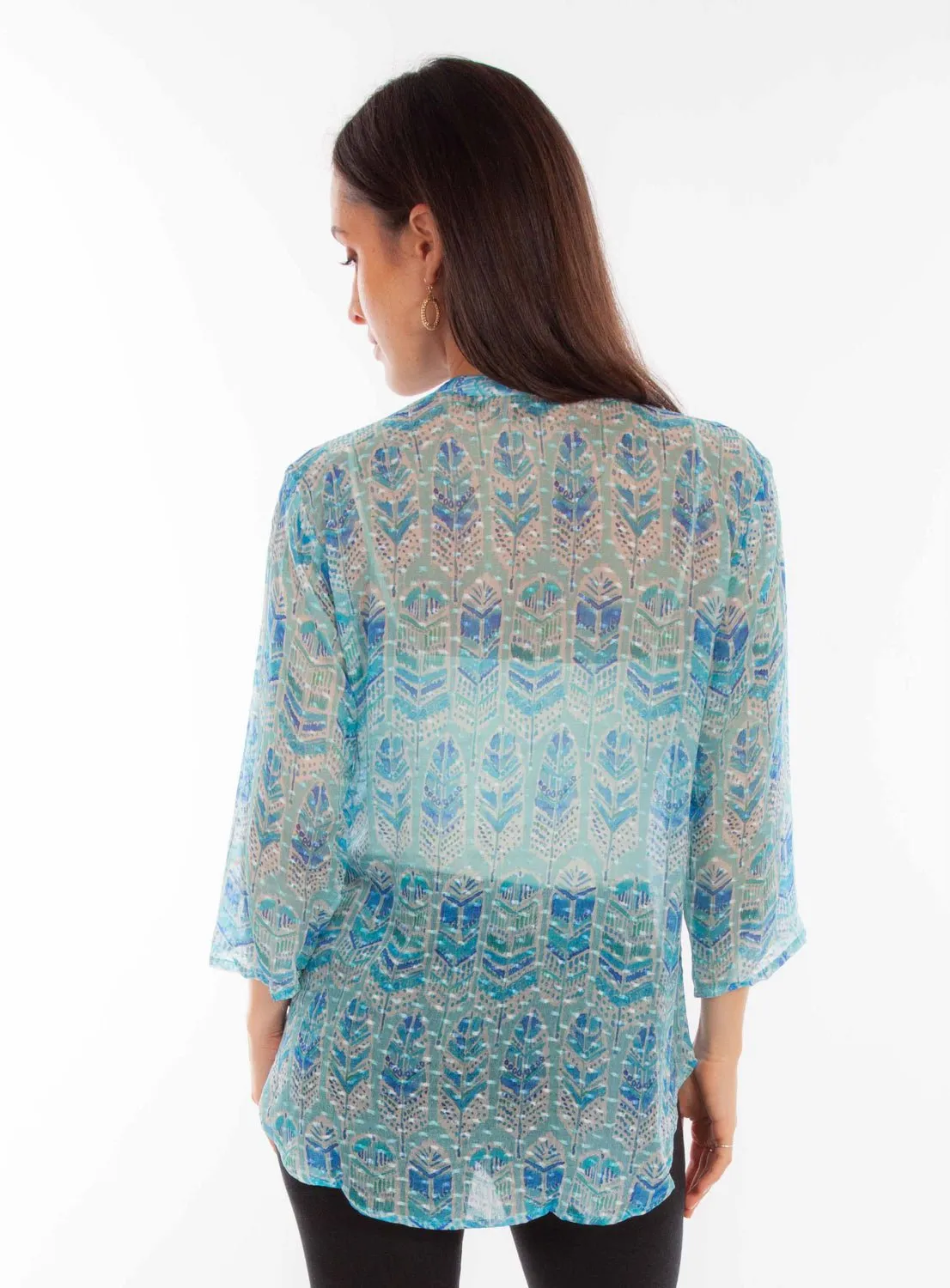 Seasonal Essential Scully Womens Feather Texture Sky Viscose 3/4 Sleeve S/S Blouse