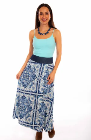 Scully Womens Floral Print Wrap Blue 100% Rayon Skirt Versatile Look Comfortable Outfit Everyday Favorite Scully Womens Floral Print Wrap Blue 100% Rayon Skirt