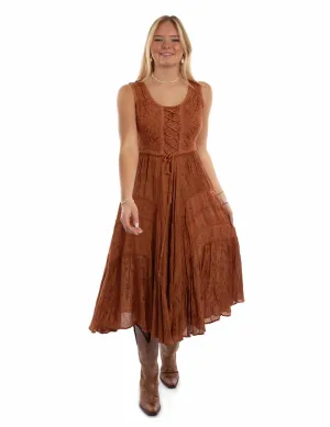 Scully Womens Full Length Lace-Up Rust 100% Rayon S/L Dress Neat Finish Fashion Lover Durable Minimalist Style Traveler Gear Brunch Outfit Casual Friday Scully Womens Full Length Lace-Up Rust 100% Rayon S/L Dress