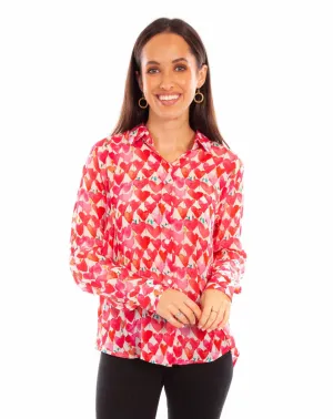 Scully Womens Heart Print Pink Viscose L/S Blouse Versatile Styling Scully Womens Heart Print Pink Viscose L/S Blouse Trendy Vibes Comfortable Layer