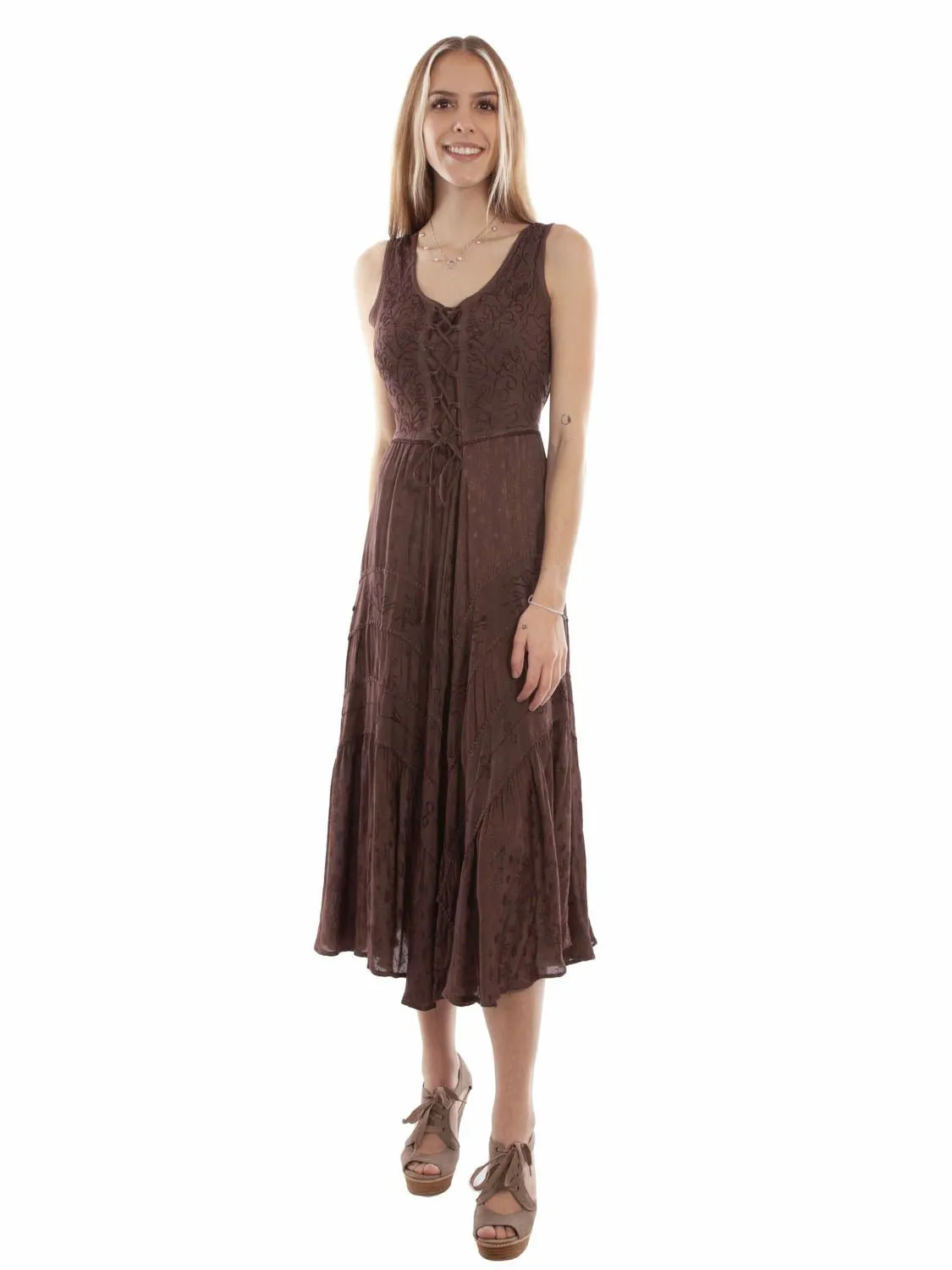 Scully Womens Honey Creek Full Length Chocolate 100% Rayon S/L Dress XL Office Friendly