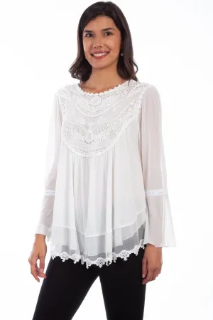 Scully Womens Ivory Polyester Baby Doll L/S Blouse For Every Day Stylish Look Friction Free Inner Lining Scully Womens Ivory Polyester Baby Doll L/S Blouse