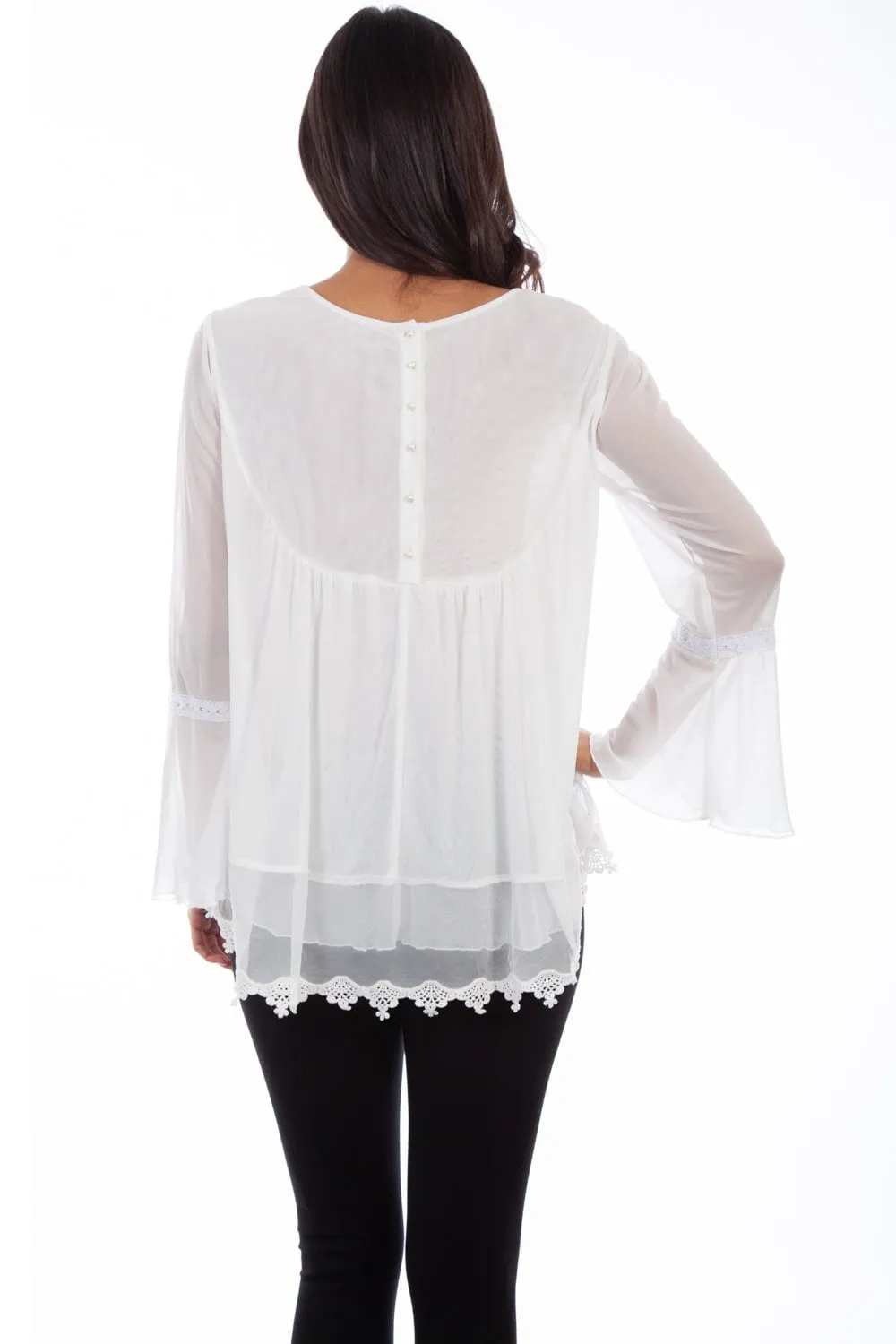 Lightweight Denim Blend Relax Mode Scully Womens Ivory Polyester Baby Doll L/S Blouse