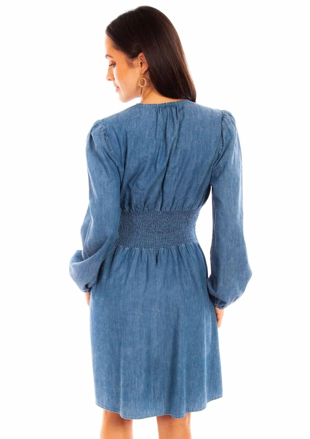 Scully Womens Lace Up Peplum Denim 100% Cotton L/S Dress Curved Seam Construction