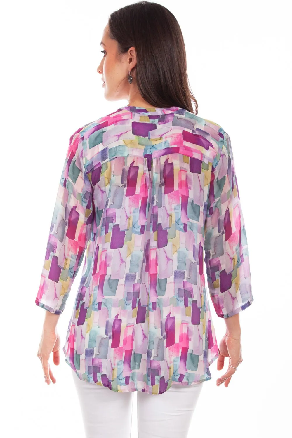 Bamboo Fiber Blend Flexible Wear Scully Womens Lavender Rayon Rectangular S/S Blouse