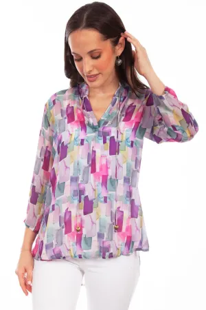 Scully Womens Lavender Rayon Rectangular S/S Blouse Youthful Energy No Bulk Layering System Scully Womens Lavender Rayon Rectangular S/S Blouse