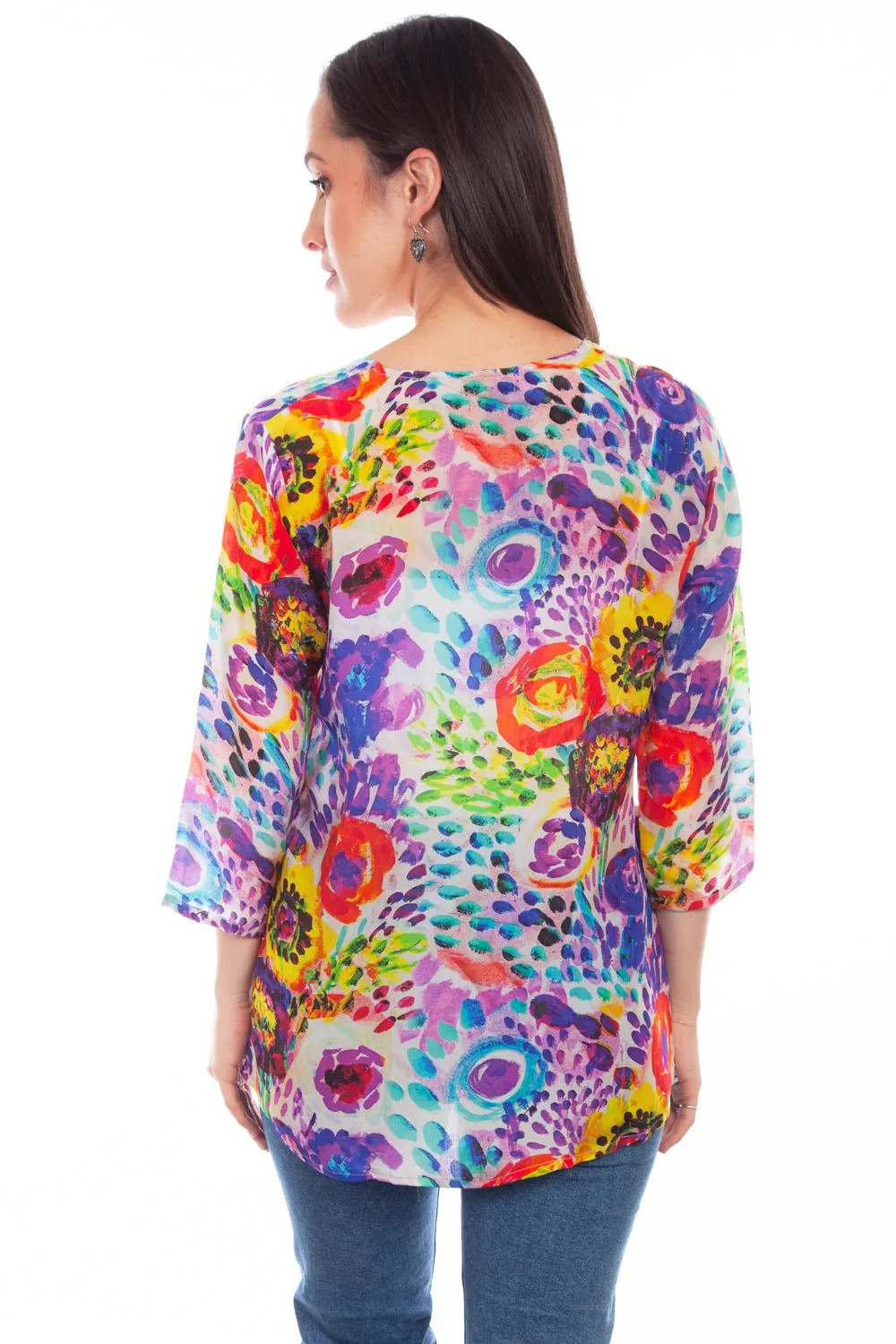 Split hem Streamlined Design Scully Womens Lavish Blossoms Multi-Color Rayon S/S Tunic