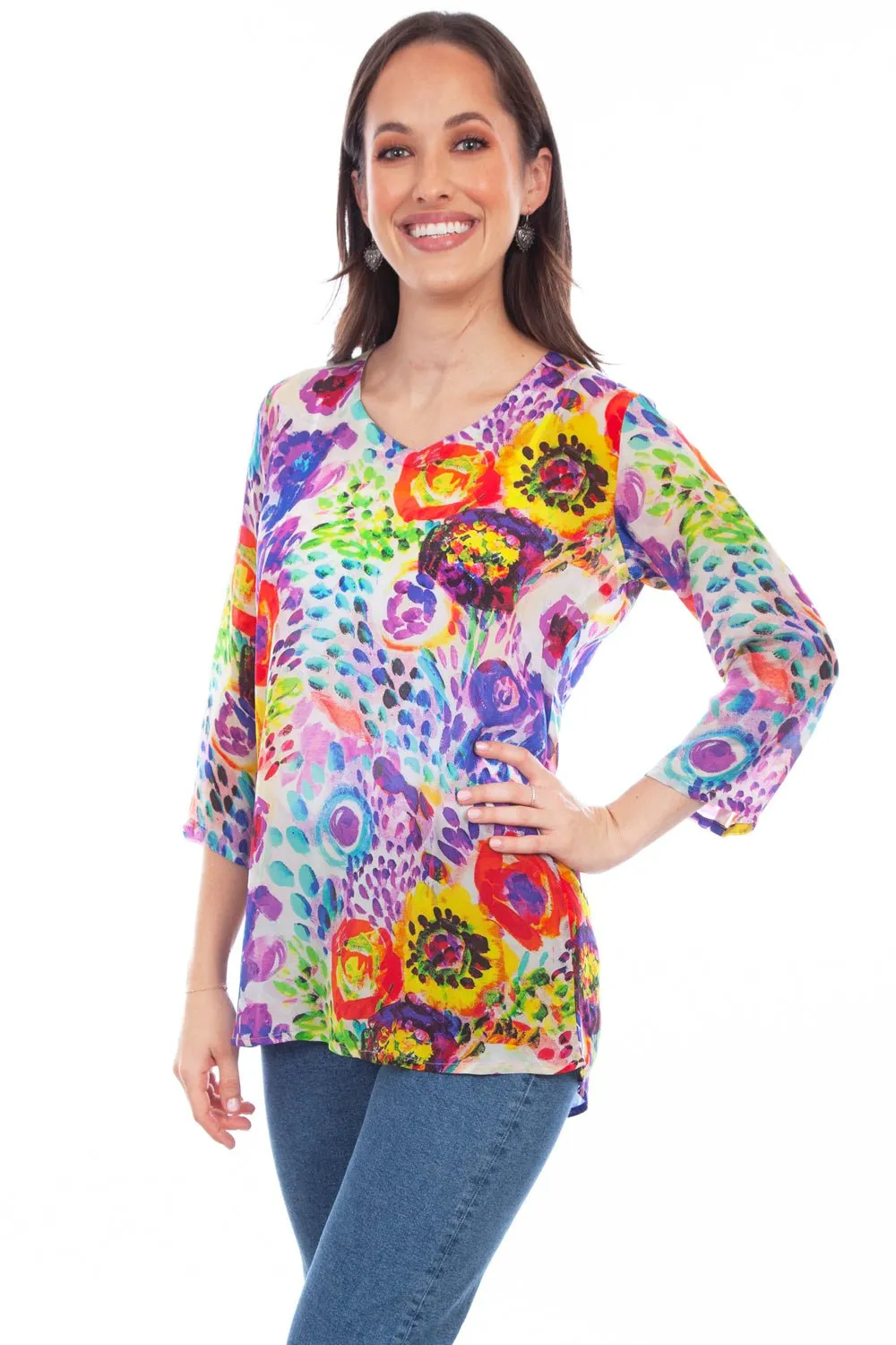 Scully Womens Lavish Blossoms Multi-Color Rayon S/S Tunic Holiday Style