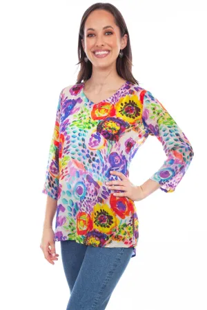 Scully Womens Lavish Blossoms Multi-Color Rayon S/S Tunic Fashion Staple Scully Womens Lavish Blossoms Multi-Color Rayon S/S Tunic Holiday Style