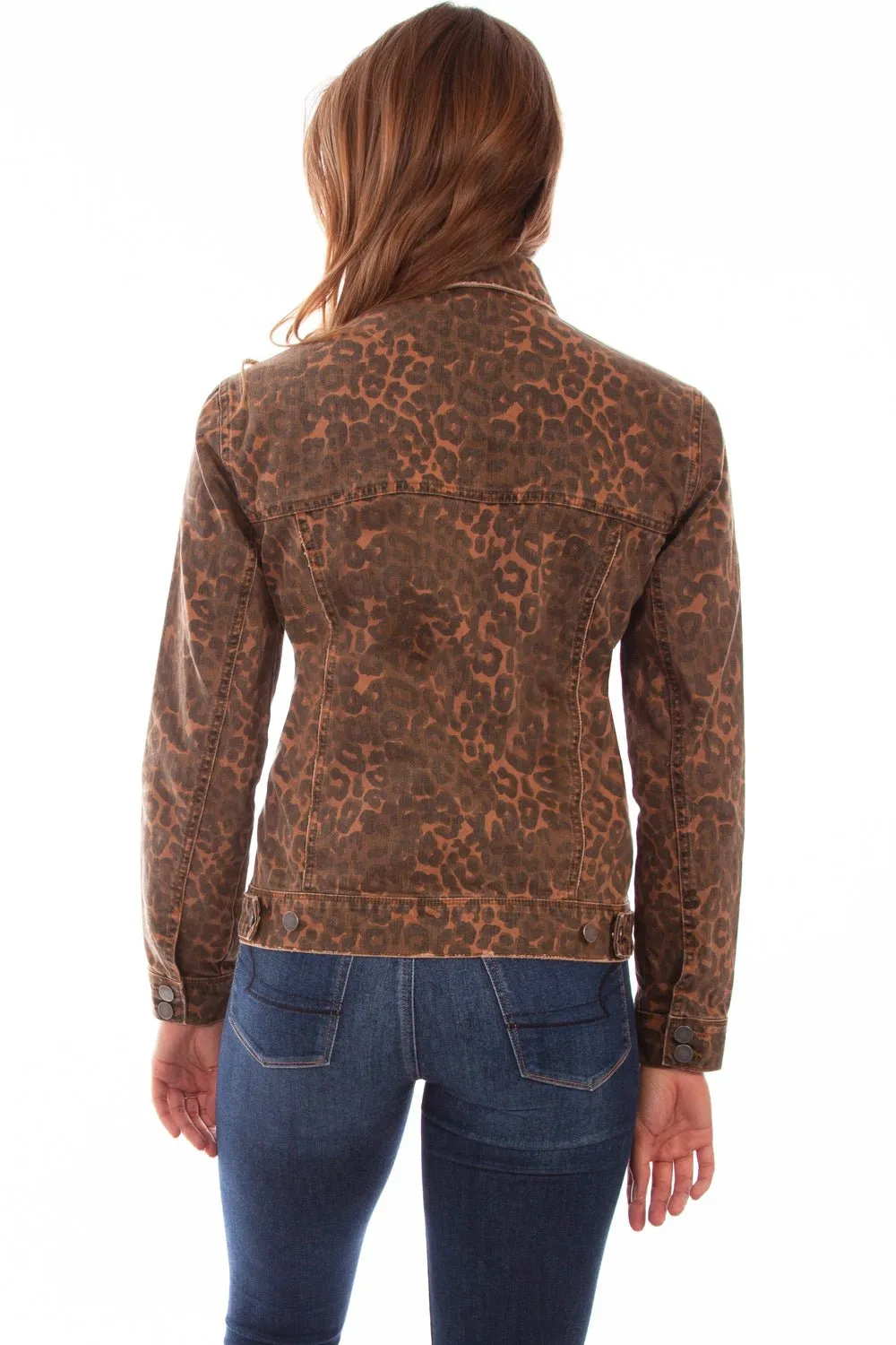 Scully Womens Leopard Cotton Blend Jean Denim Jacket Daily Clothing Lightweight Earthy Nature Lover