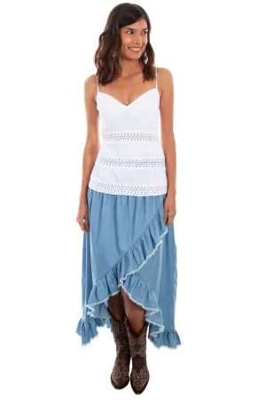 Scully Womens Light Blue 100% Cotton Hi/Lo Skirt Just Comfort Work Meeting Casual Sustainable Creative Look Scully Womens Light Blue 100% Cotton Hi/Lo Skirt