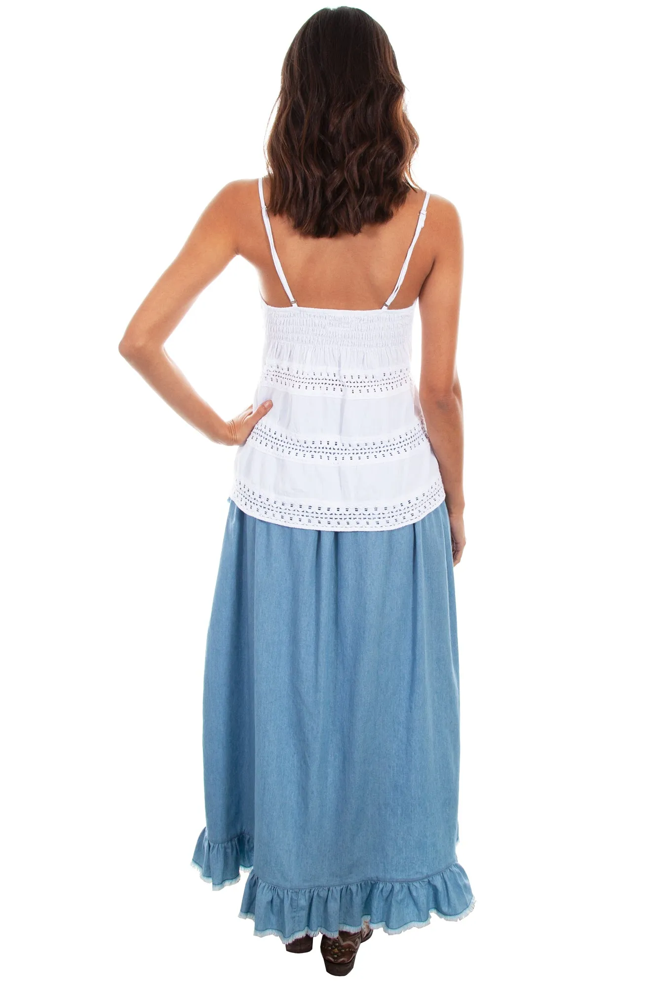 Scully Womens Light Blue 100% Cotton Hi/Lo Skirt Casual Student Outfit Holiday Vibes Date Night Lightweight
