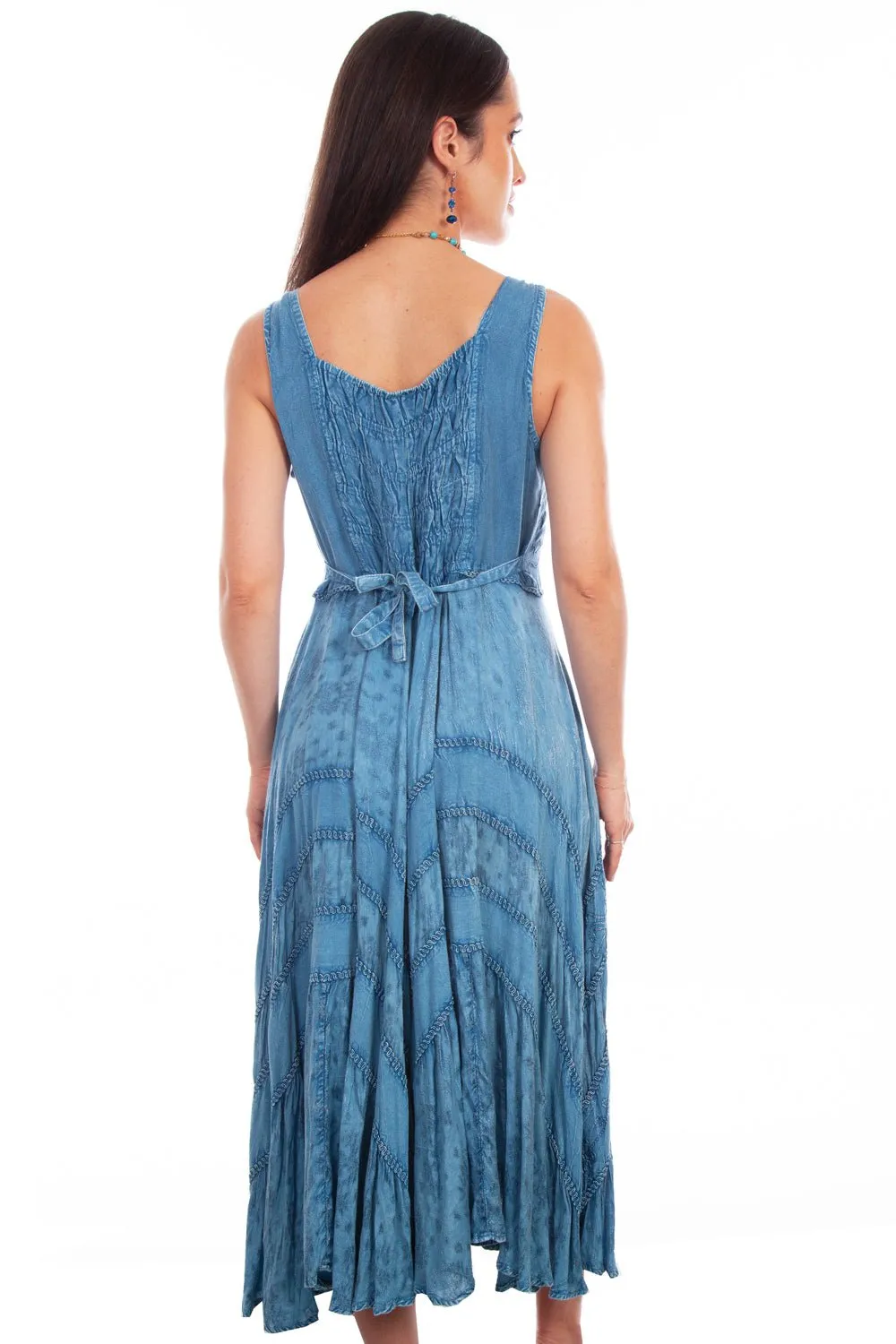 Scully Womens Light Denim Rayon Full Length Lace S/L Dress Life Ready